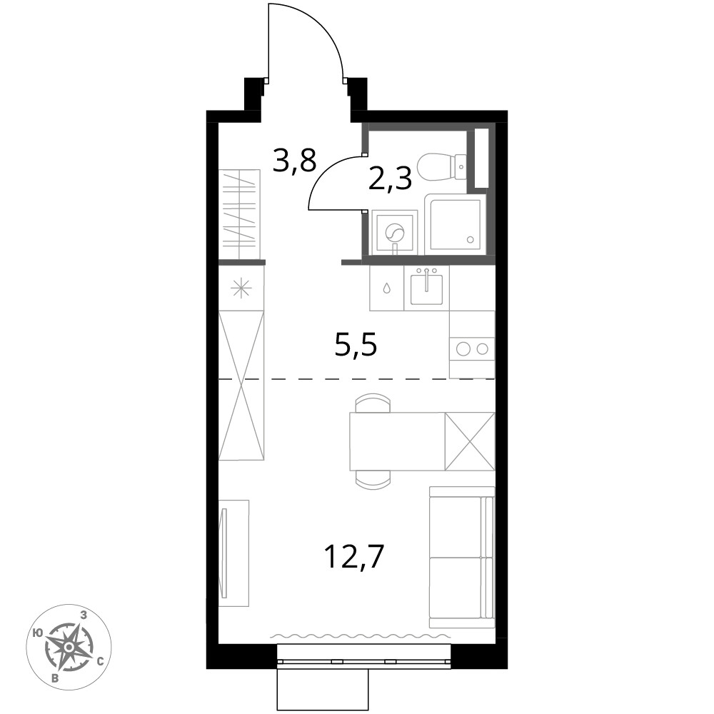 1-й Донской — Студия · 24,3 м²