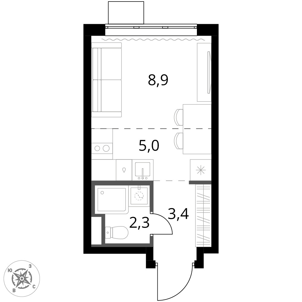 1-й Донской — Студия · 19,5 м²