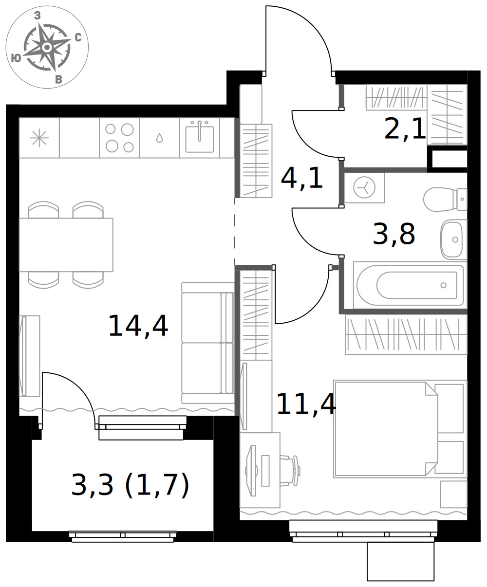 1-й Химкинский — 1-комнатная · 37,5 м²