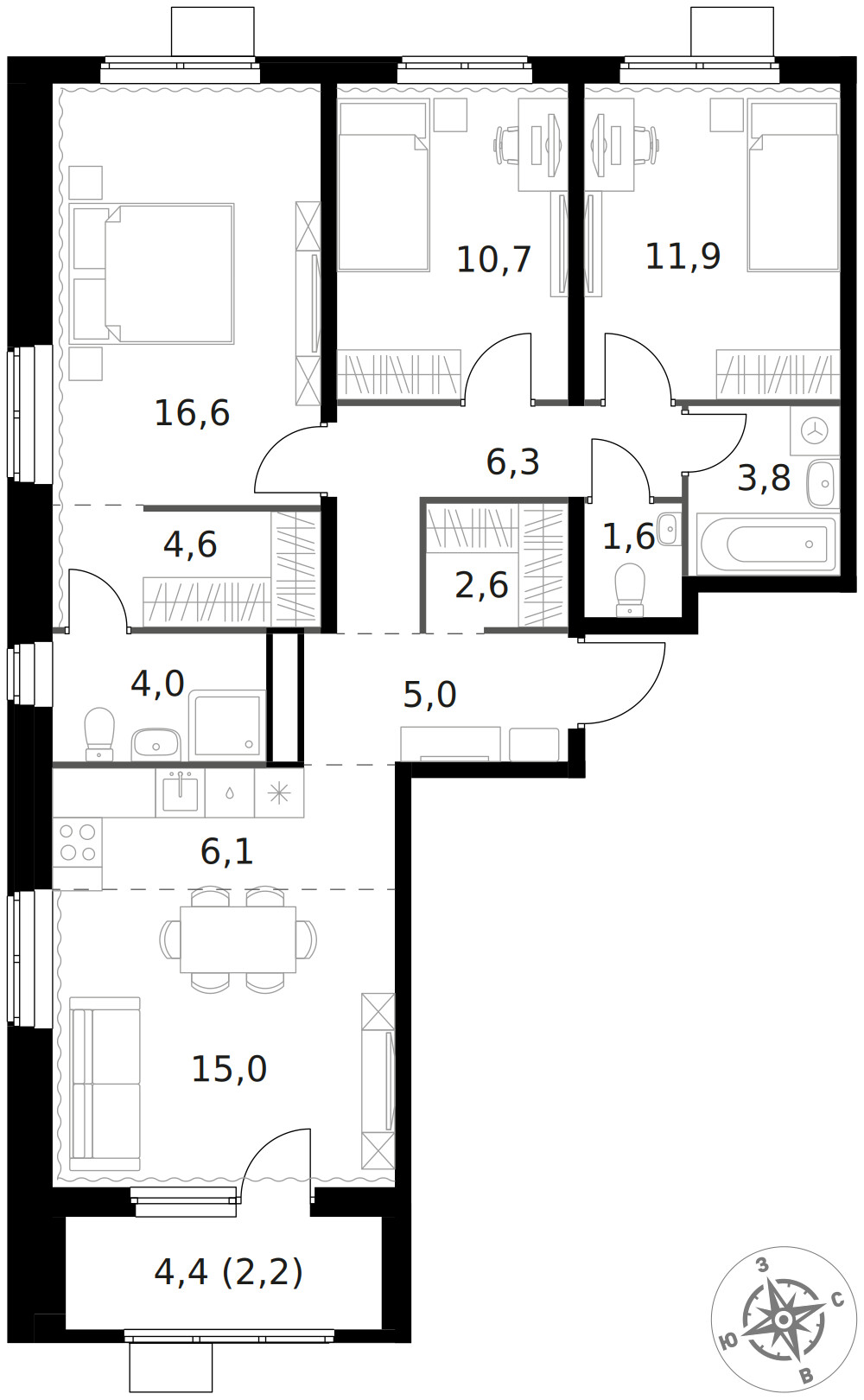 1-й Химкинский — 4-комнатная · 90,4 м²