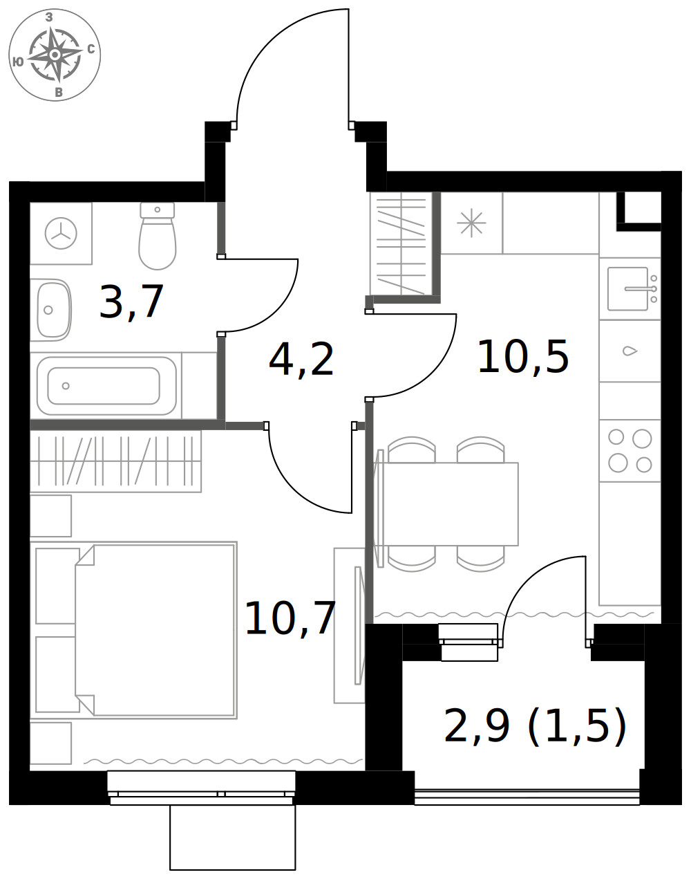 1-й Измайловский — 1-комнатная · 30,6 м²