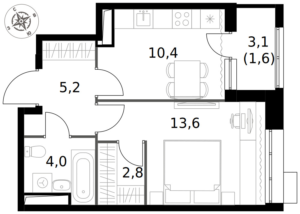 1-й Саларьевский — 1-комнатная · 37,6 м²