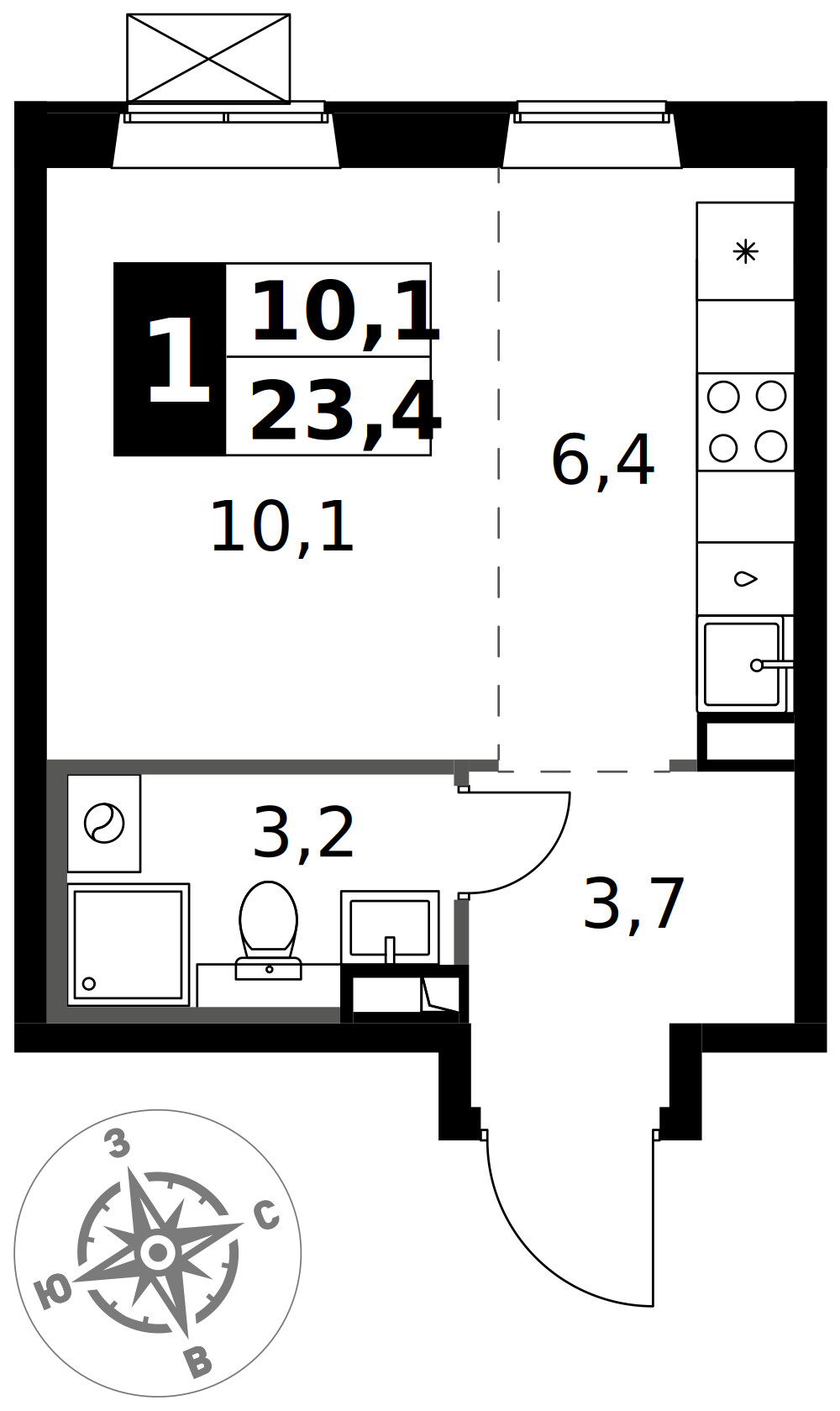 1-й Южный — Студия · 23,4 м²