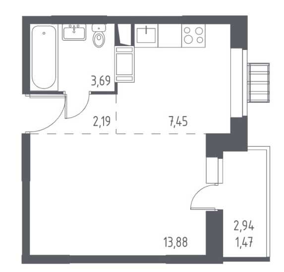 Алхимово — Студия · 28,7 м²