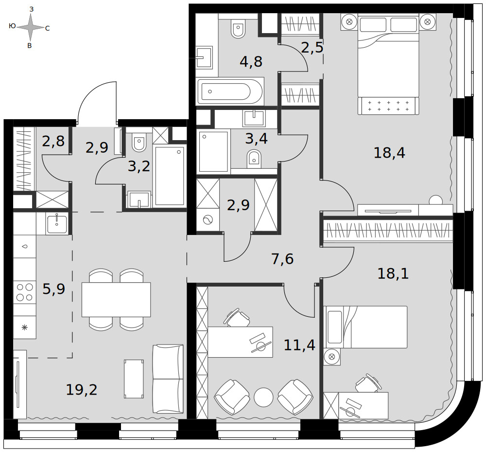 Amber City — 4-комнатная · 103,1 м²