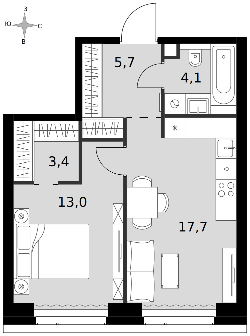 Amber City — 1-комнатная · 43,9 м²