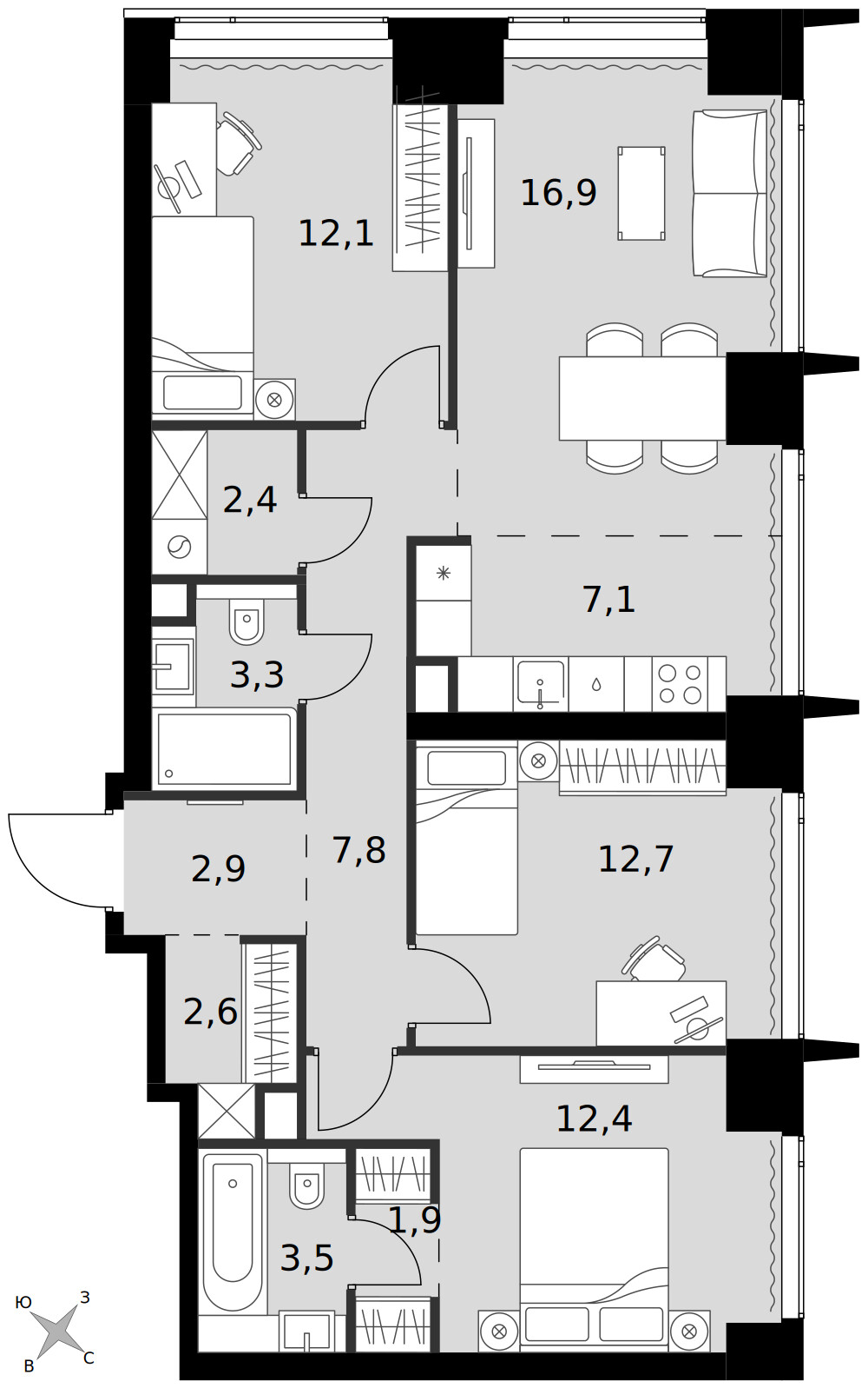 Amber City — 4-комнатная · 85,6 м²