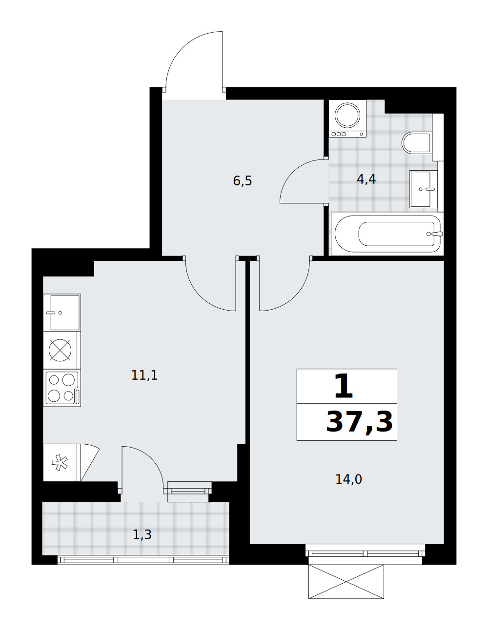 Бунинские кварталы — 1-комнатная · 37,4 м²
