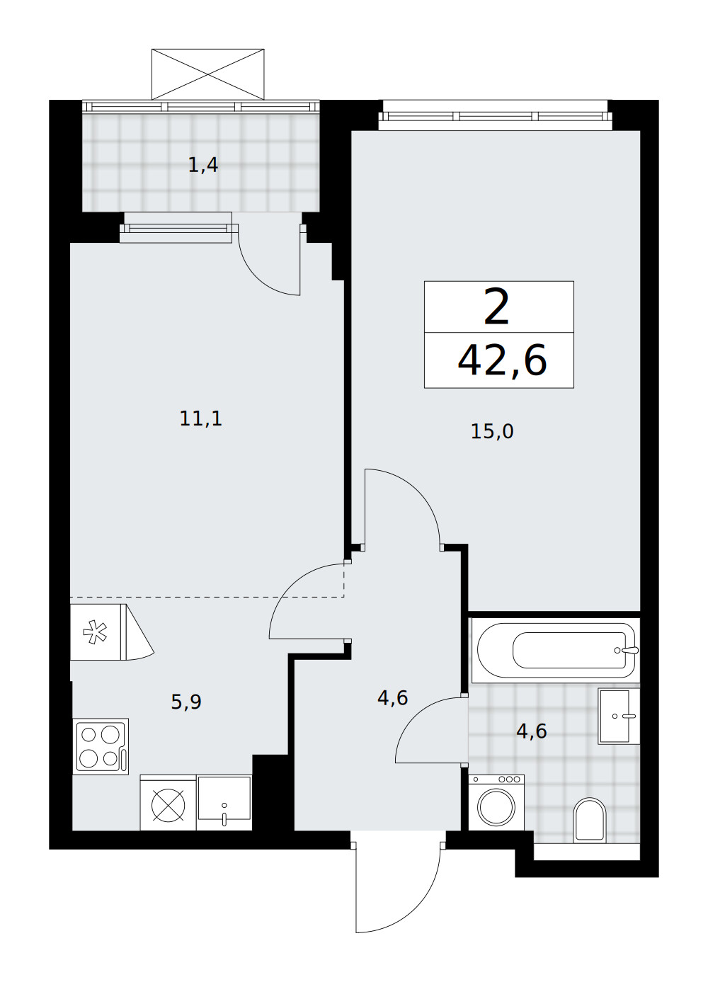 Бунинские кварталы — Евродвушка · 42,6 м²
