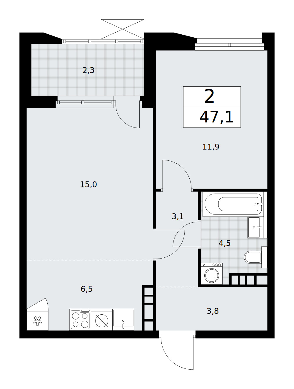 Бунинские кварталы — Евродвушка · 47,1 м²