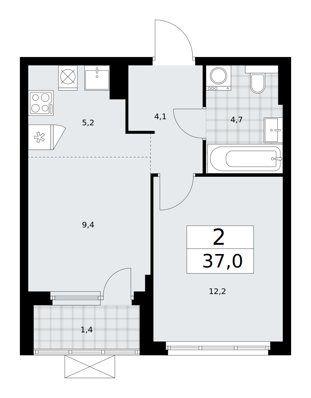 Бунинские кварталы — 2-комнатная · 36,8 м²