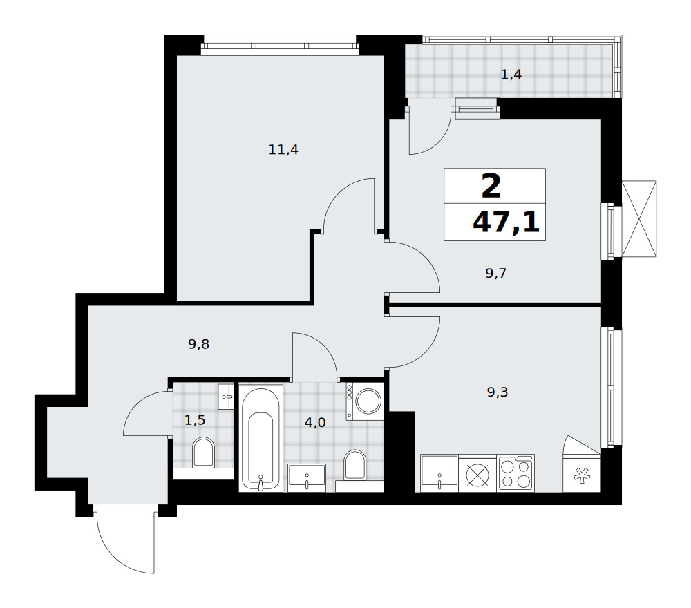 Бунинские кварталы — 2-комнатная · 47,0 м²