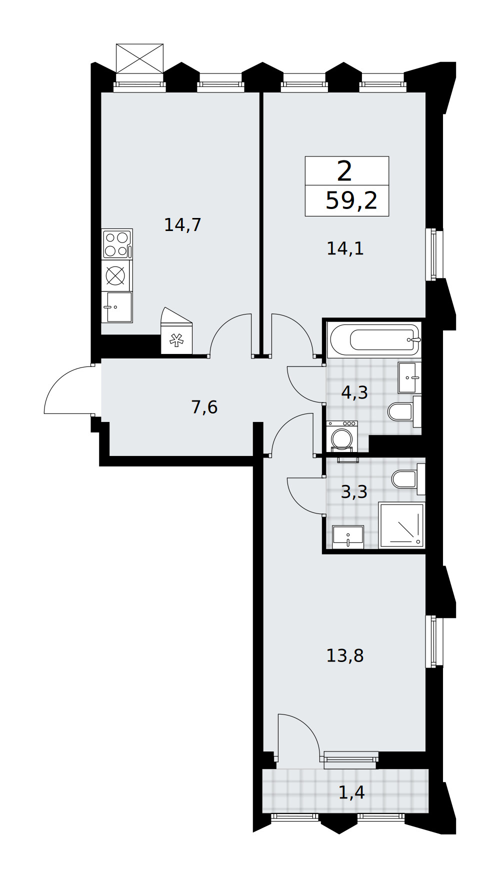Десна-Речье — 2-комнатная · 59,2 м²