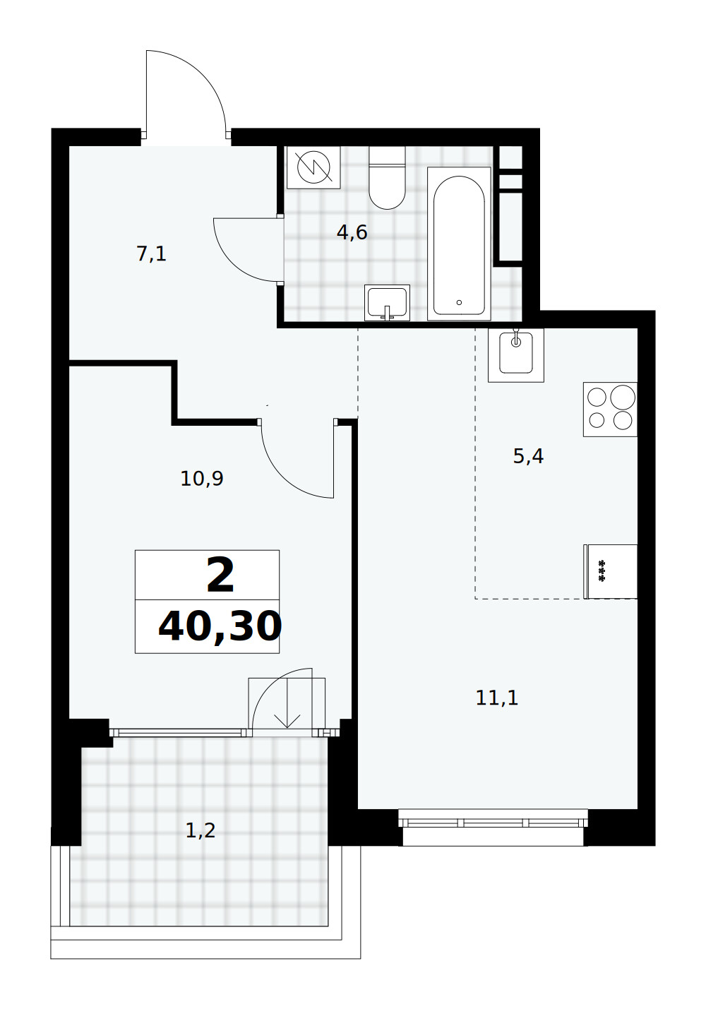 Дом на Зорге — Евродвушка · 41,4 м²