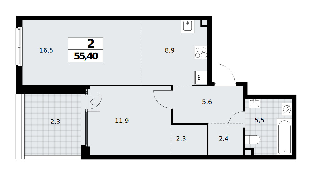 Дом на Зорге — Евродвушка · 55,7 м²