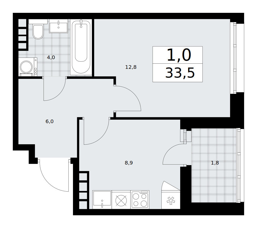 Дзен-кварталы — 1-комнатная · 33,5 м²