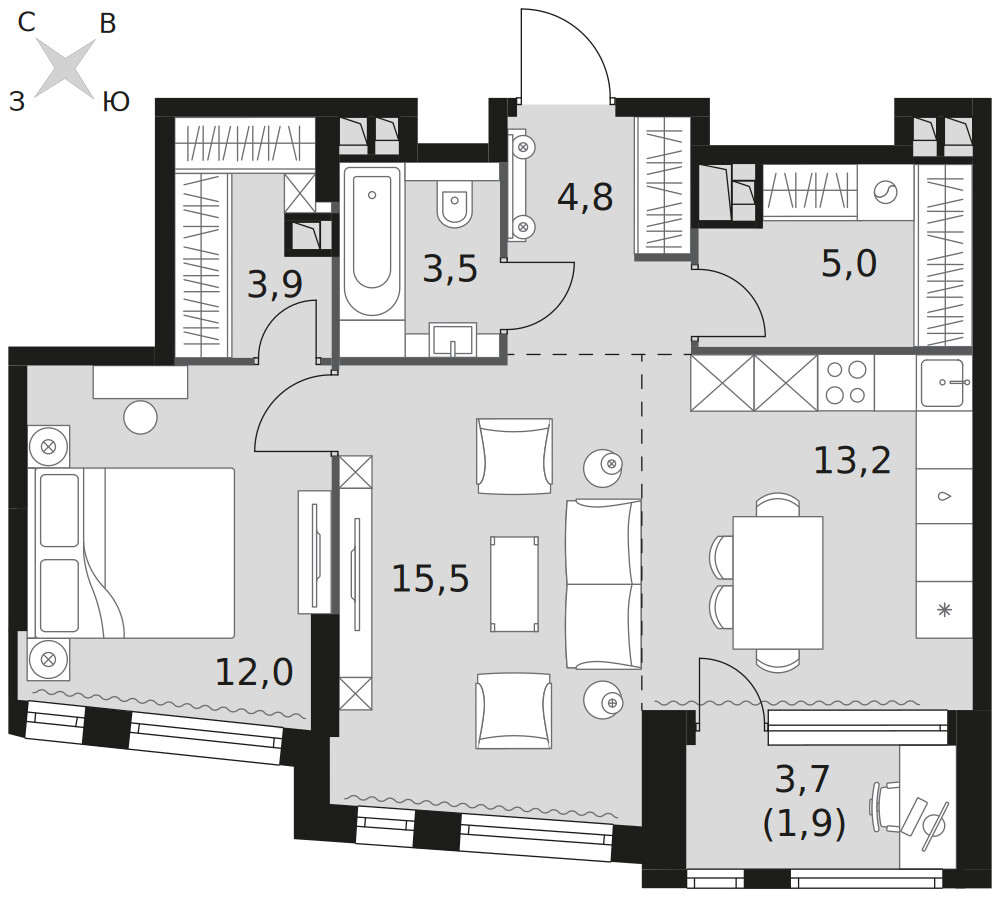 Роттердам — 2-комнатная · 59,8 м²