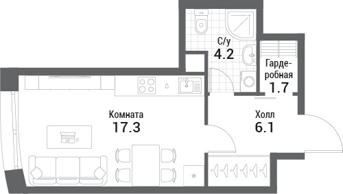Nagatino i-Land — Студия · 29,3 м²