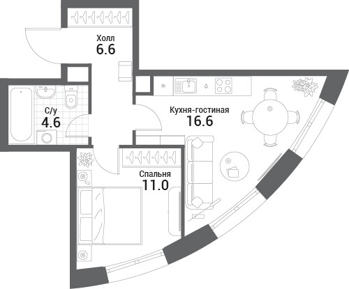 Nagatino i-Land — 1-комнатная · 38,8 м²