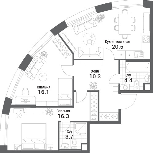 Nagatino i-Land — 2-комнатная · 71,3 м²