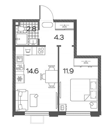Пригород Лесное — 1-комнатная&nbsp;· 33,6&nbsp;м²