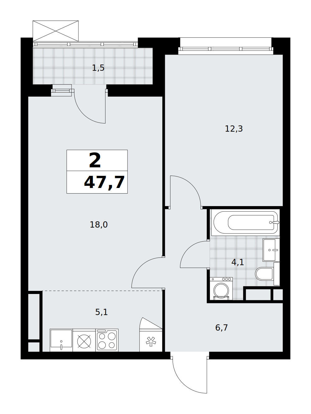 Прокшино — Евродвушка · 47,7 м²