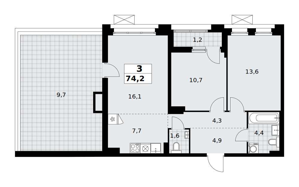 Прокшино — Евротрёшка · 74,2 м²