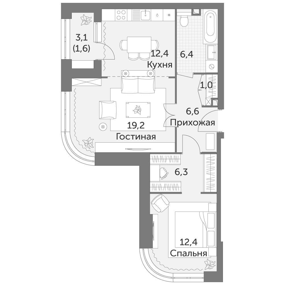 Режиссёр — 2-комнатная · 65,9 м²