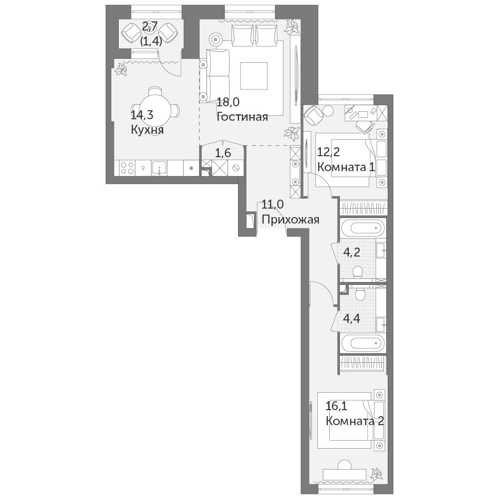 Режиссёр — 3-комнатная · 83,2 м²
