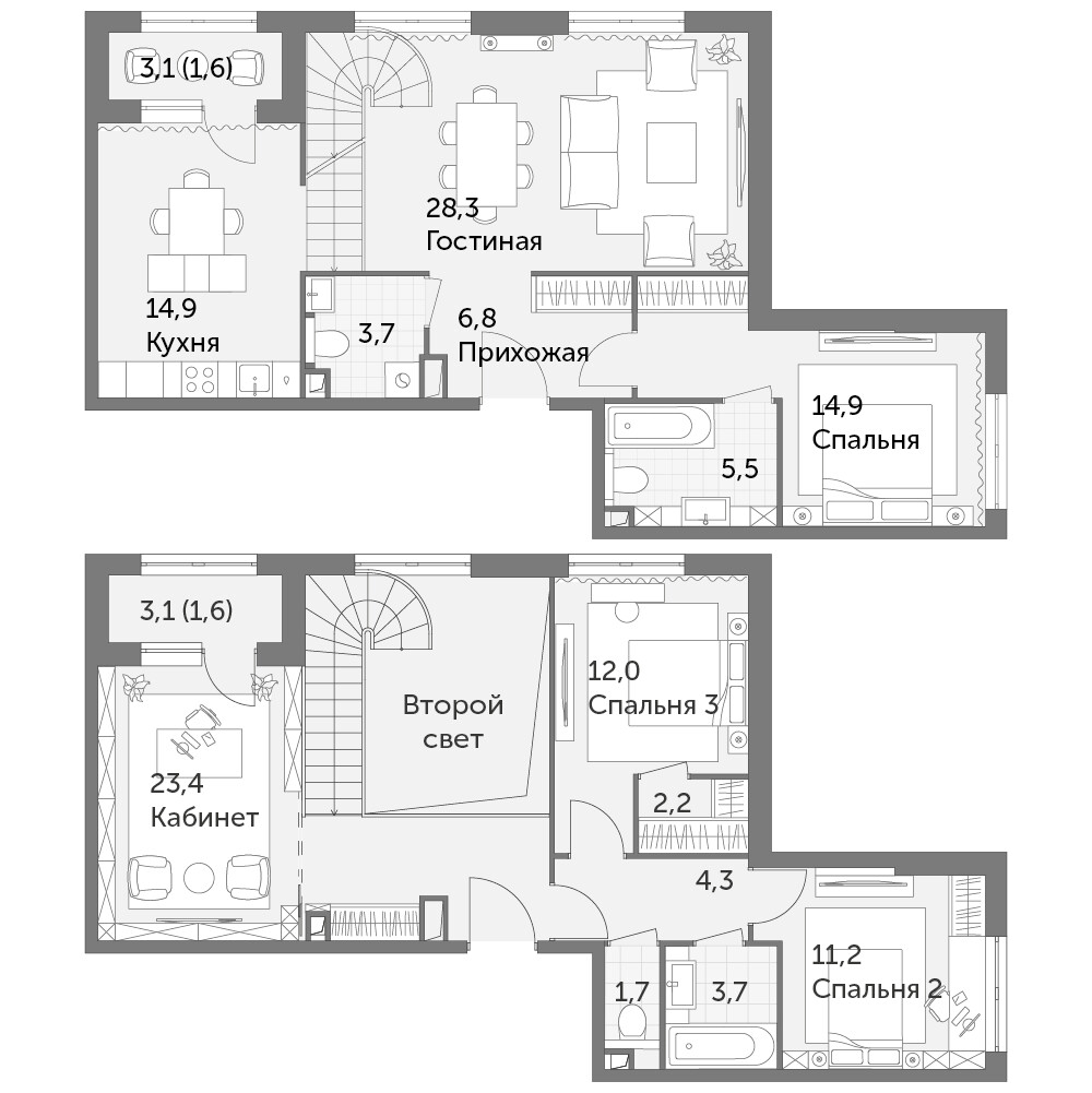 Режиссёр — 4-комнатная · 135,8 м²