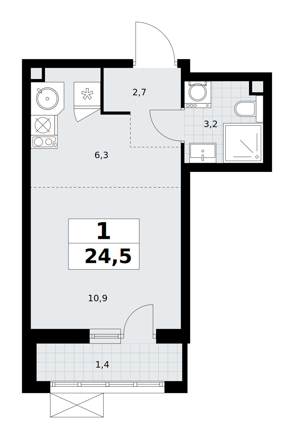 Родные кварталы — Студия · 24,5 м²