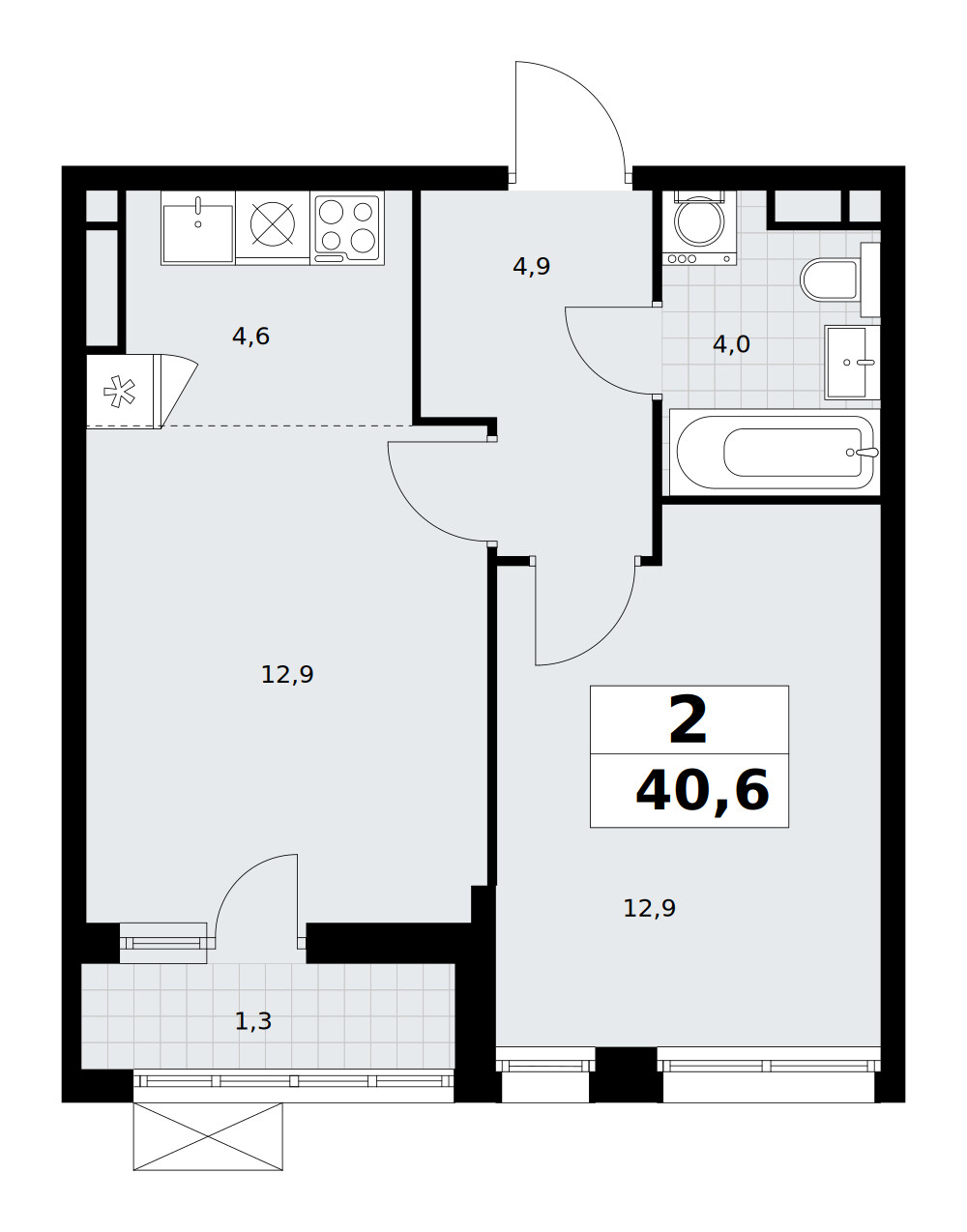 Родные кварталы — Евродвушка · 40,6 м²
