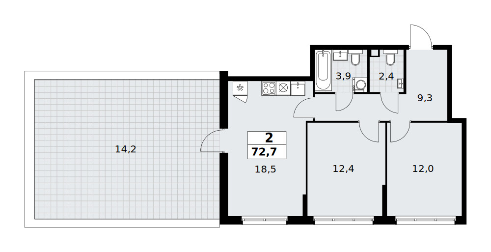 Родные кварталы — Евродвушка · 72,7 м²