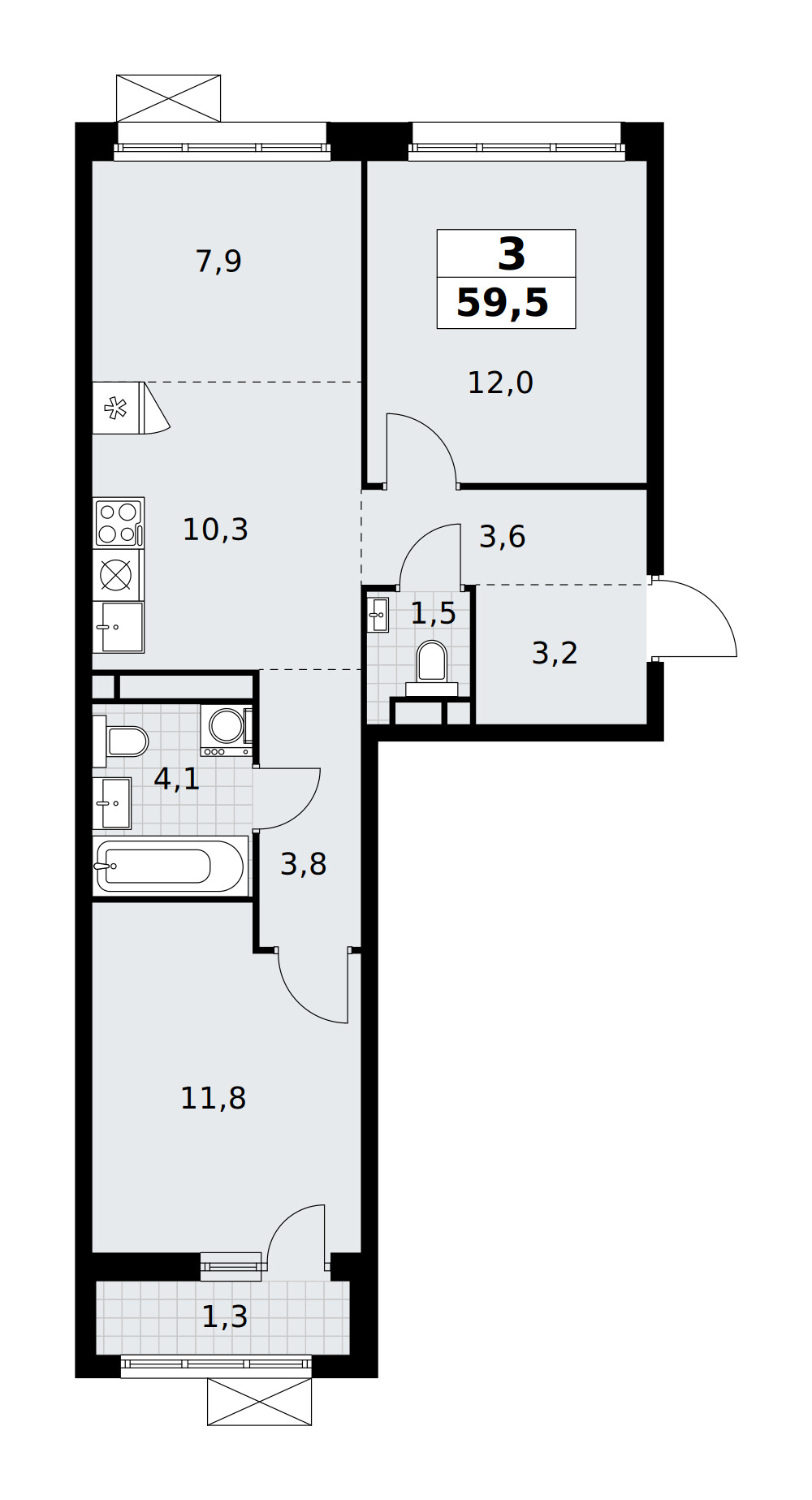 Родные кварталы — Евротрёшка · 59,5 м²