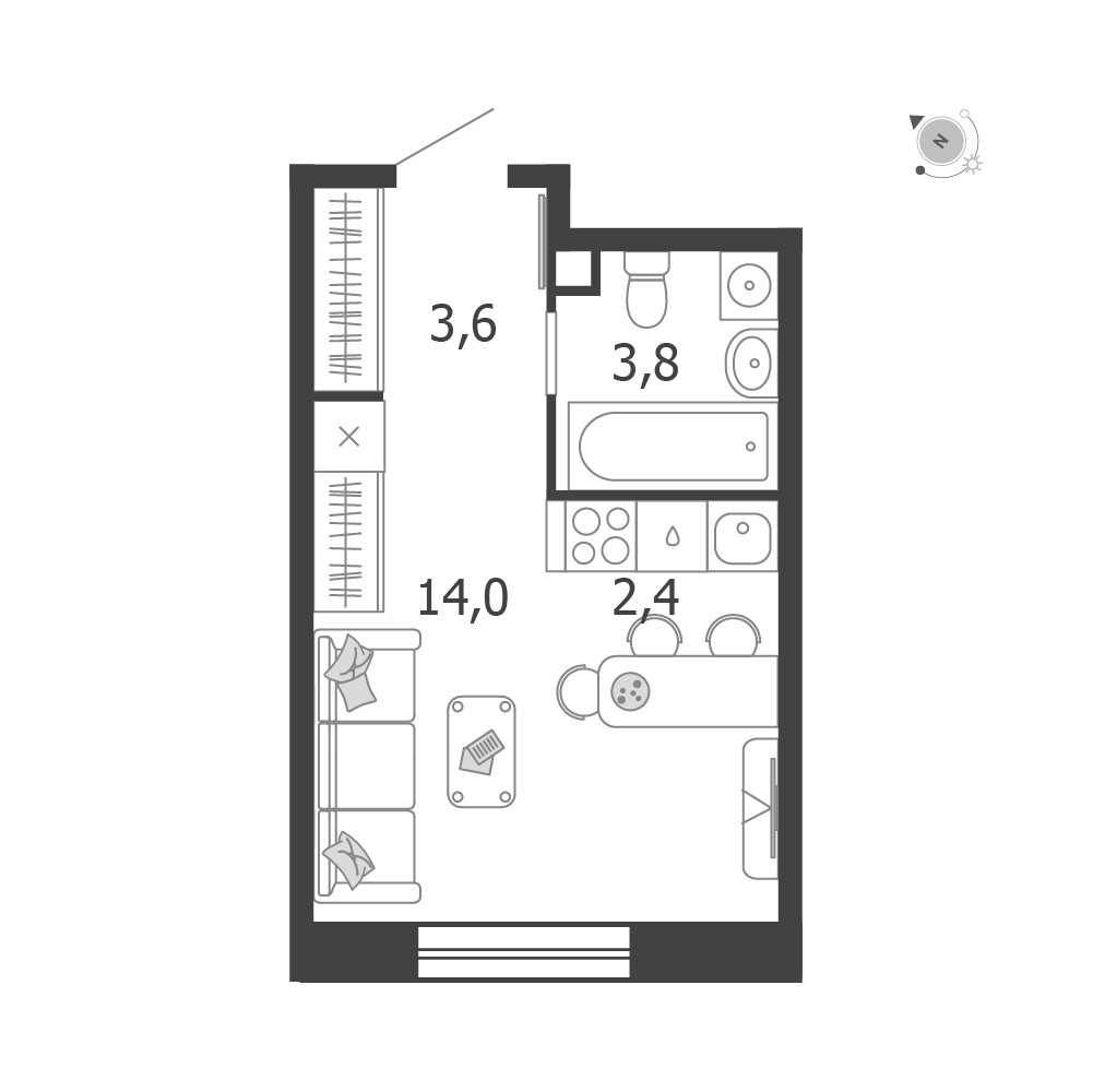 Shagal — Студия · 23,8 м²
