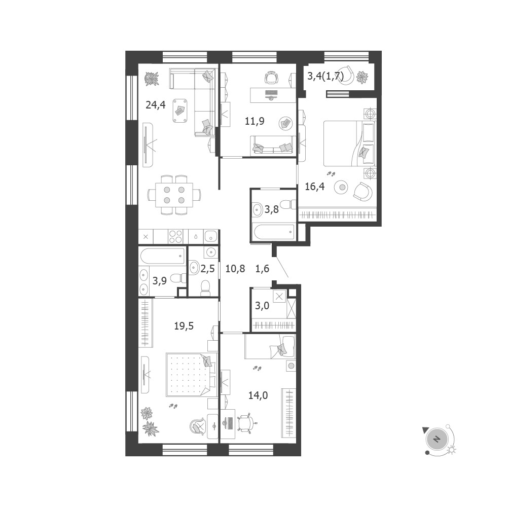 Shagal — 4-комнатная · 113,5 м²