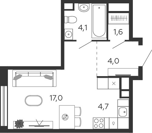 Shagal — Студия · 31,5 м²