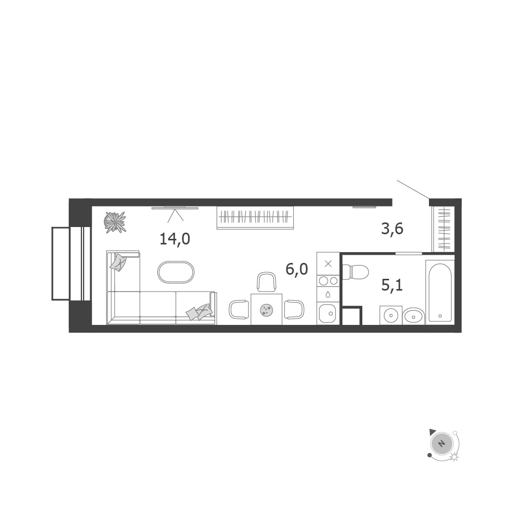 Shagal — 1-комнатная · 28,7 м²