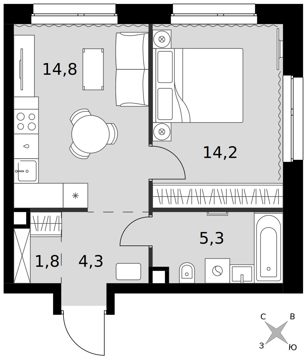 Симоновский Вал — 1-комнатная · 40,4 м²
