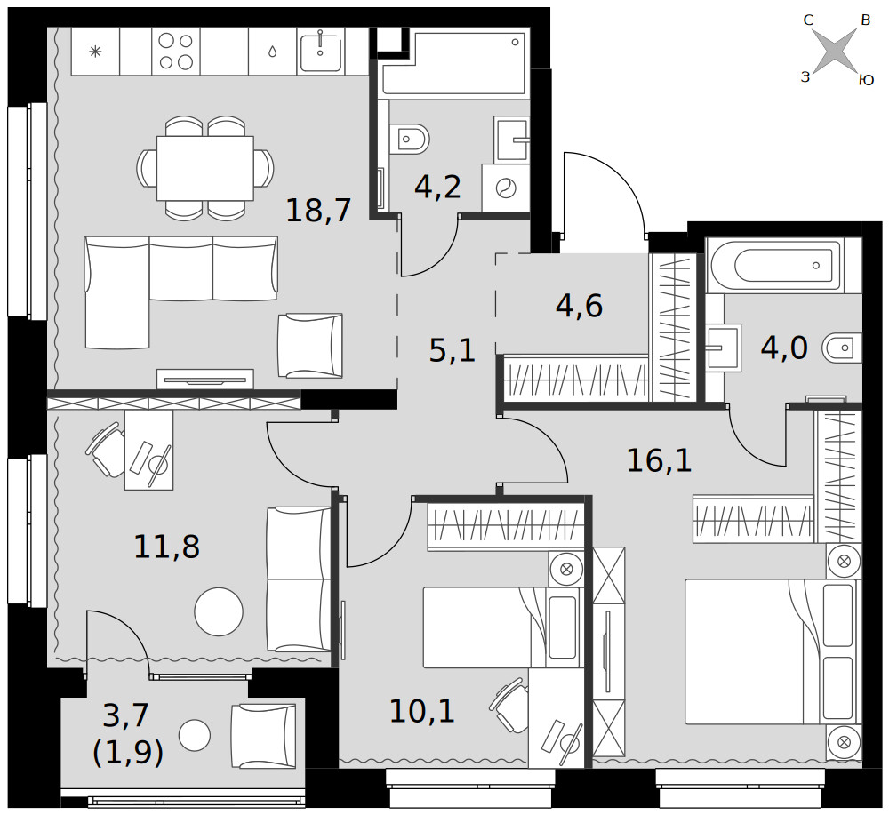Симоновский Вал — 4-комнатная · 76,5 м²