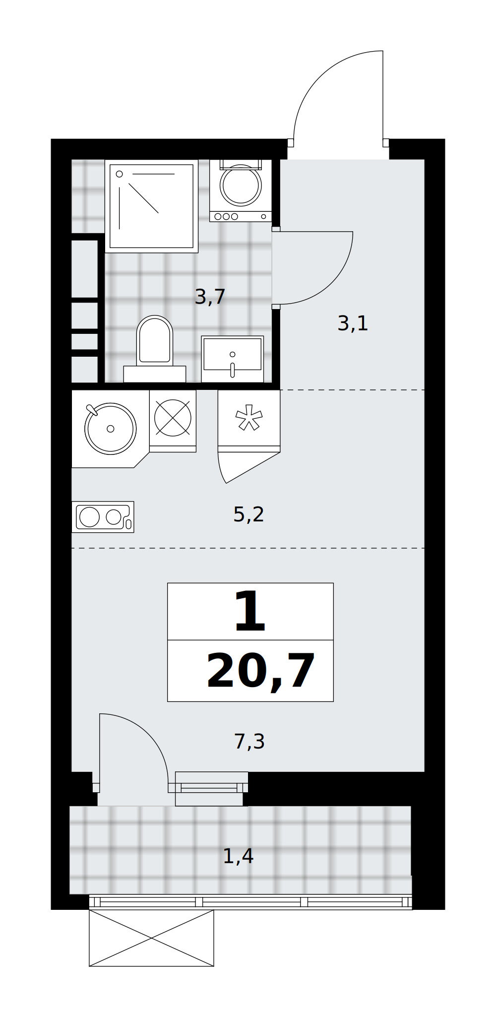 Скандинавия — Студия · 20,7 м²