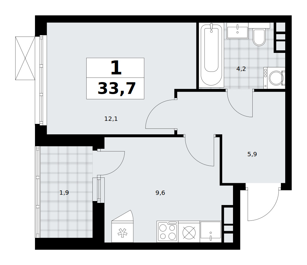 Скандинавия — 1-комнатная · 33,7 м²