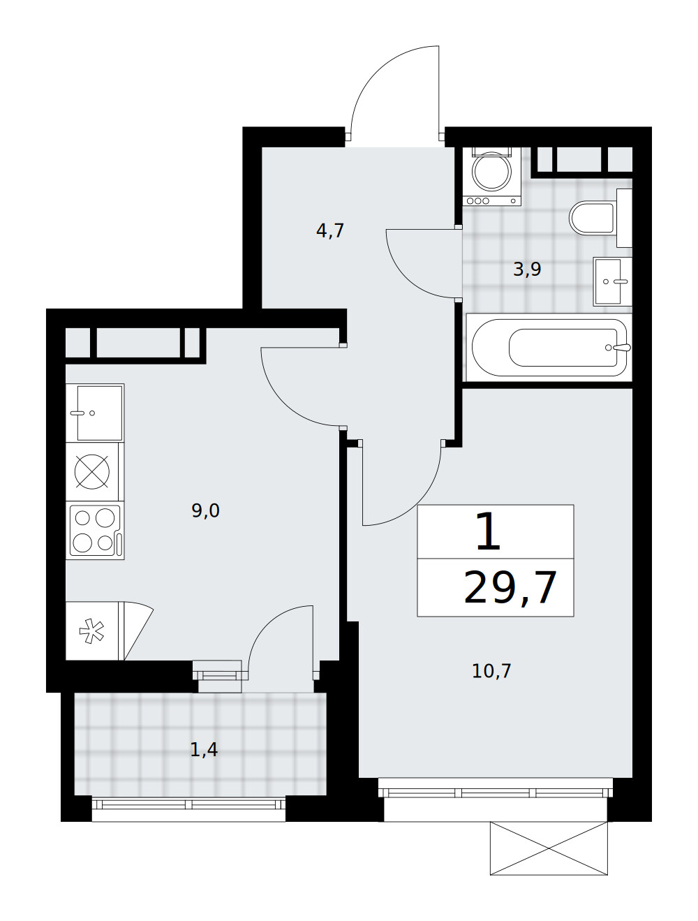 Скандинавия — 1-комнатная · 29,7 м²