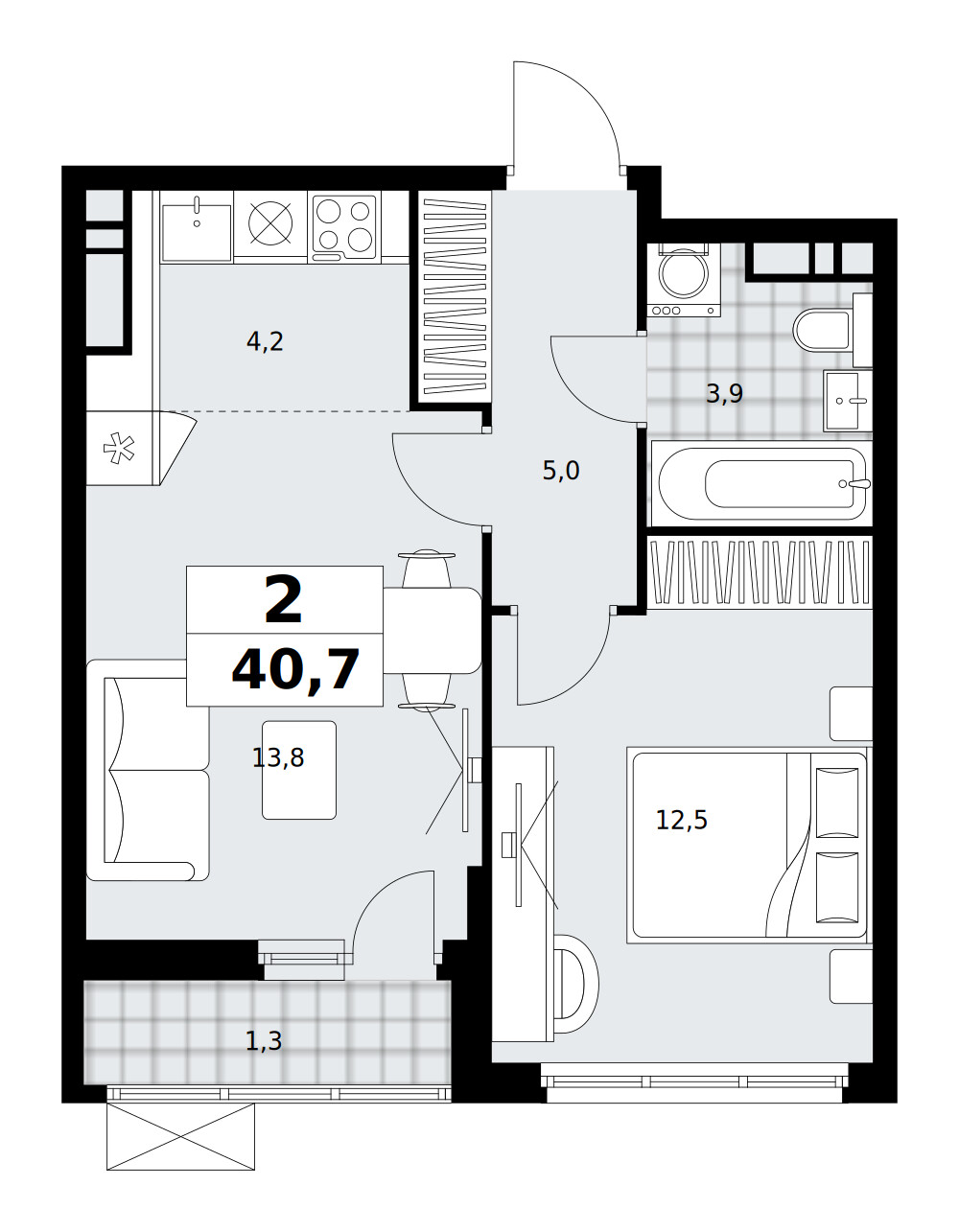 Скандинавия — Евродвушка · 40,7 м²