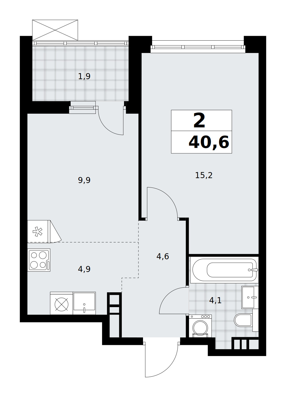 Скандинавия — 2-комнатная · 40,6 м²