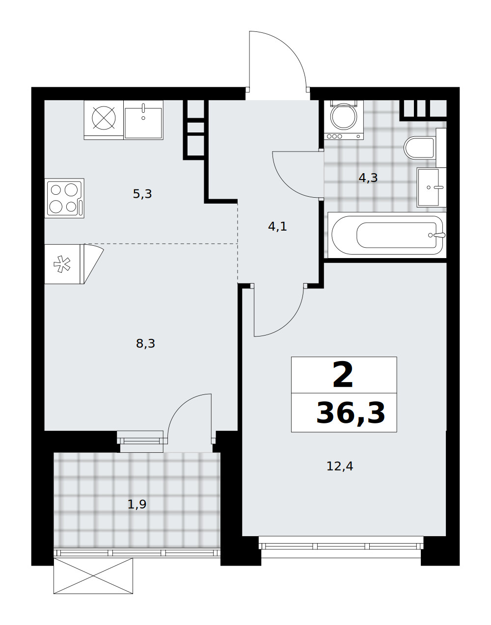 Скандинавия — 2-комнатная · 36,3 м²