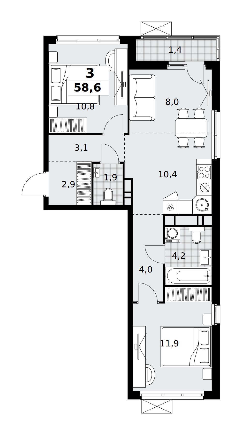 Скандинавия — Евротрёшка · 58,6 м²