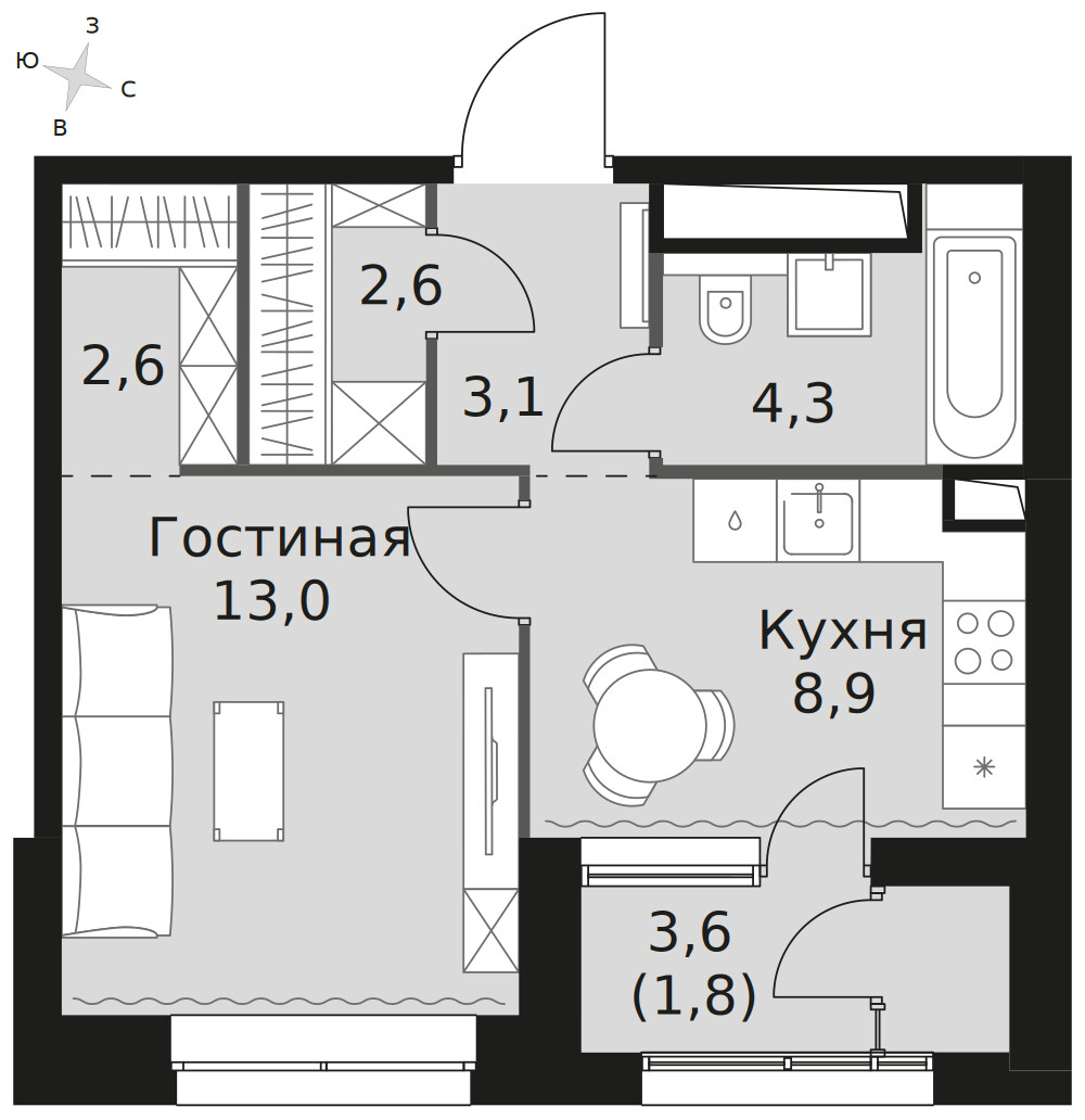 Sky Garden — 1-комнатная · 36,3 м²