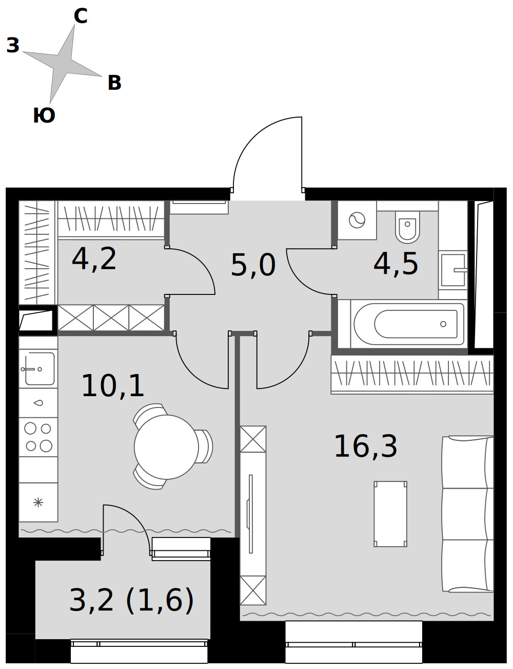 Sky Garden — 1-комнатная · 41,7 м²