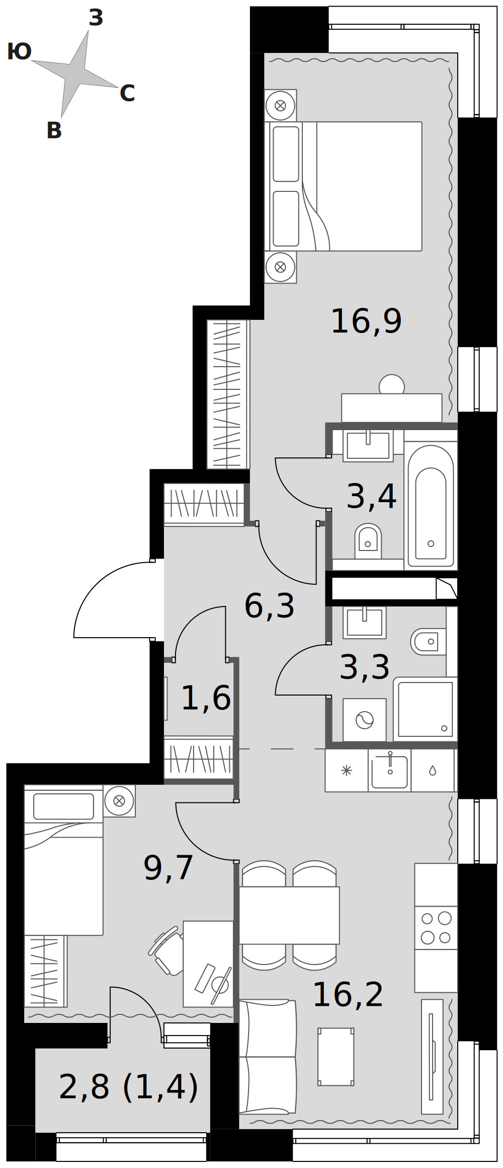 Sky Garden — 3-комнатная · 58,8 м²